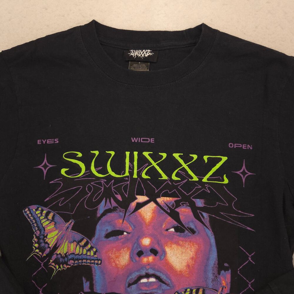 Swixxz Crew Neck Graphic Long Sleeve T Shirt Adult Mens Size Small S Black
